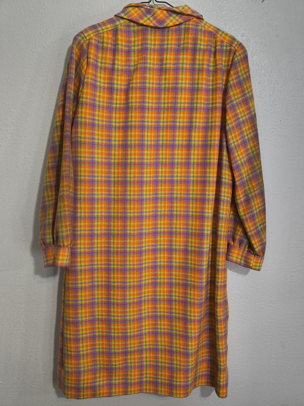 Vintage California Girl Plaid Shirt Dress M/L Orange Purple 60s 70s - Picture 9 of 10